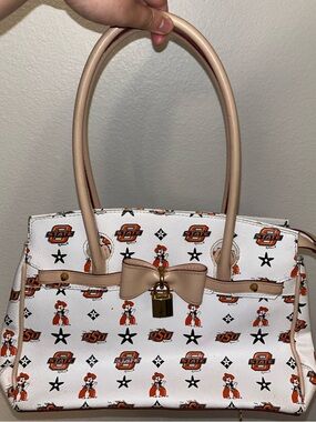 Oklahoma State OSU Cowboy Graphic Satchel Handbag Bow Charm Bag